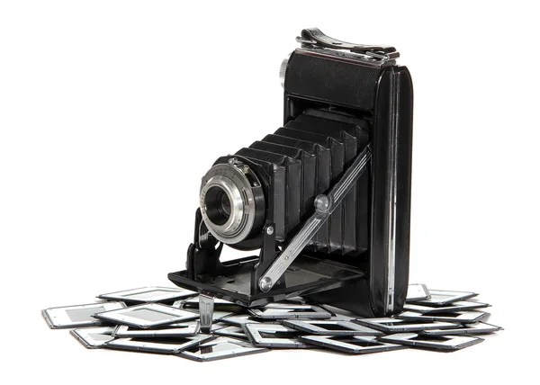 Câmera antiga com molduras para fotos — Fotografia de Stock