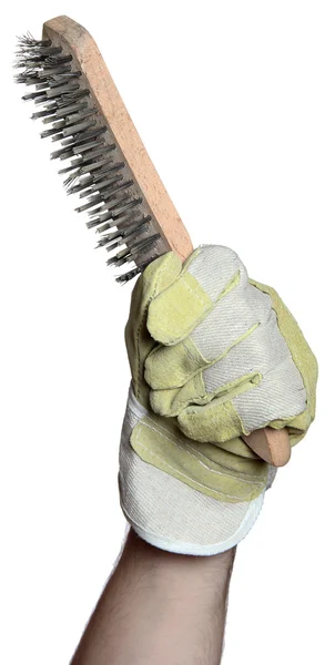Handyman with steel brush — Stock Photo, Image