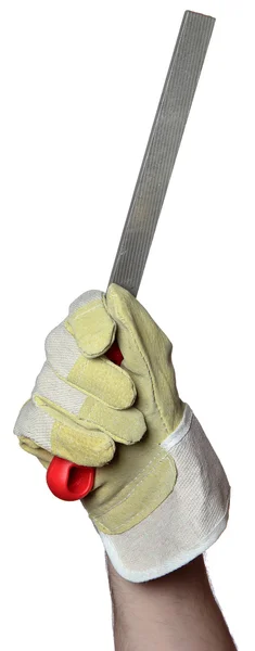 Handwerker mit Raspel in der Hand — Stockfoto