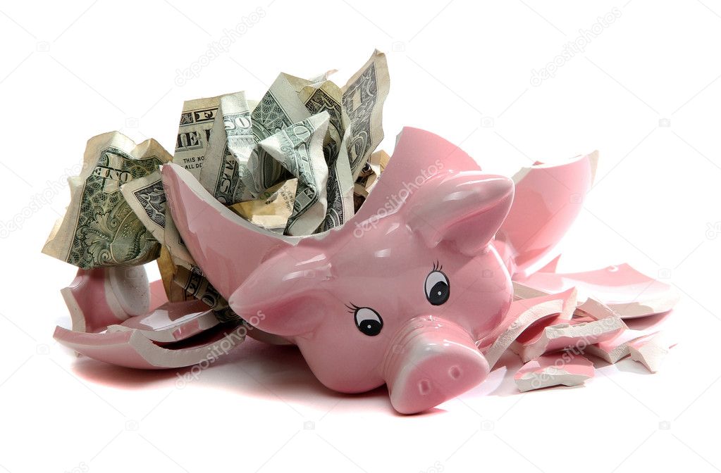 Piggybank roto con billetes de dólar 9334755