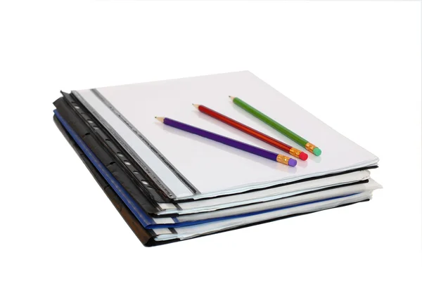 Folders with papers and pencils — Stock Photo, Image