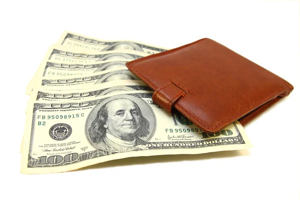 Plånbok med dollar på vit bakgrund — Stockfoto