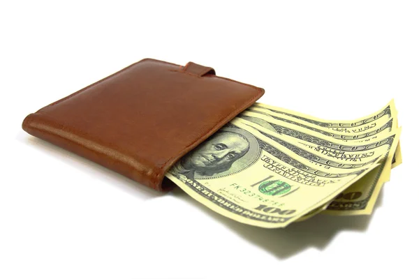 Πορτοφόλι με δολάρια σε λευκό φόντο — Φωτογραφία Αρχείου