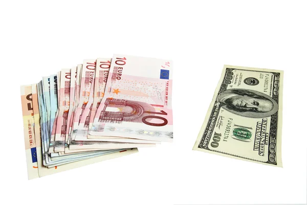 One hundred dollars and euro money — Stock Photo, Image