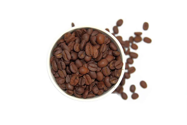Kávová zrna na jídlo, na bílém pozadí — Stock fotografie