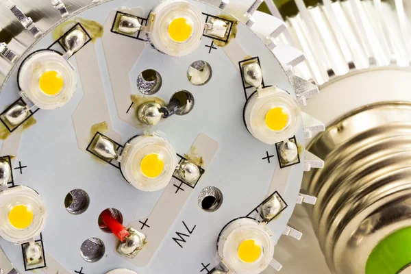 Detail of LED light bulbs E27 with 1 Watts SMD chips without cov — Stock Photo, Image