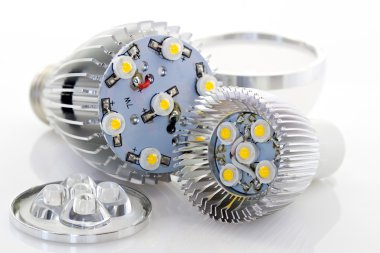 Powerful LED bulb E27 and GU10 with removing covers the dispersi clipart