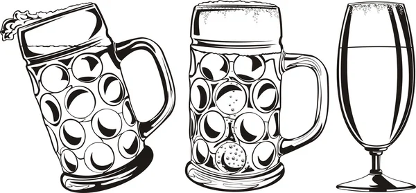 Beer mug and glass - black and white — Stock Vector