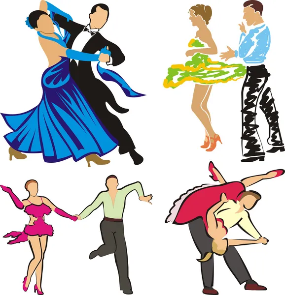 Χορός - ballroom χορευτές σιλουέτες — Διανυσματικό Αρχείο
