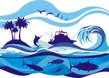 Fishing on the high seas clipart