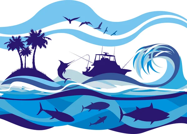 Fishing on the high seas — Stock Vector