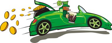 Leprechaun, convertible and a treasure clipart