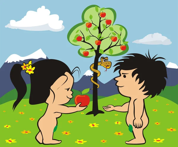 Jardim do Éden - Adão e Eva — Vetor de Stock