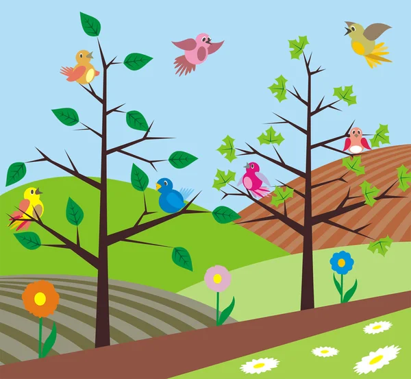 Spring - birds singing — Stock Vector