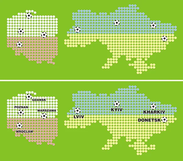 Euro 2012 - mapę Polski i Ukrainy — Wektor stockowy