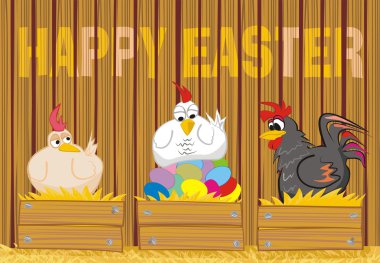 Happy easter - suprised poultry and easter eggs clipart