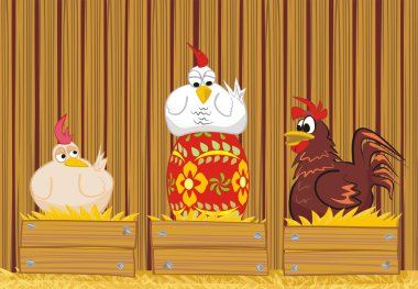 Hen and paited egg - easter day clipart