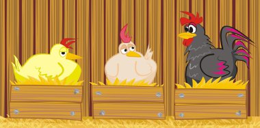 Hen and cock in the barn clipart