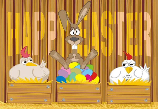 Joyeuse Pâques - œufs peints dans le poulailler — Image vectorielle