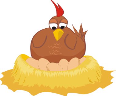 On the nest - hen and eggs clipart