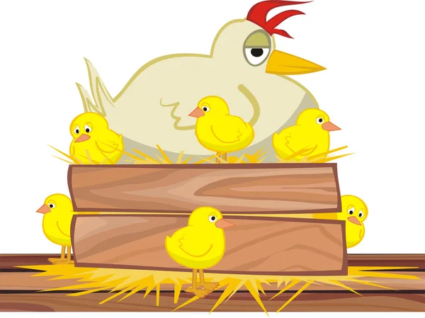 A a fészek - tyúk és csirke — Stock Vector