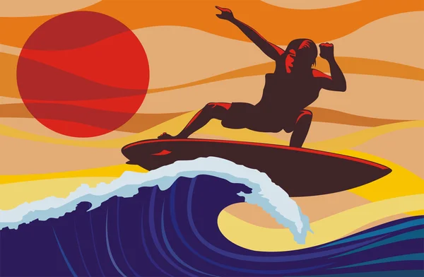Na vlně - surfař — Stockový vektor
