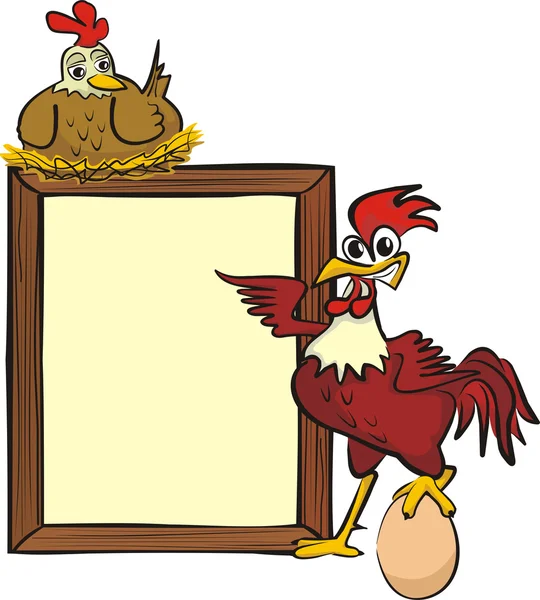 Rooster, hen and billboard — Stock Vector