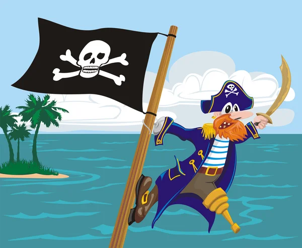 Menacing pirate and jolly roger — Stock Vector