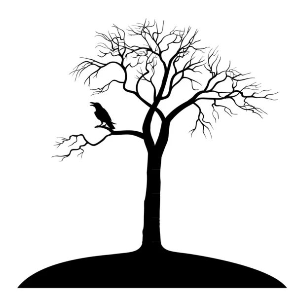 Corvi silhouette su albero isolato — Vettoriale Stock