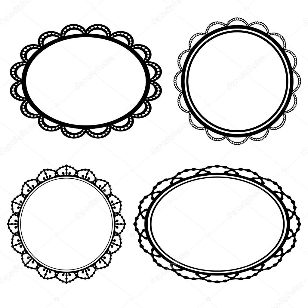 Set frame oval lace black silhouette
