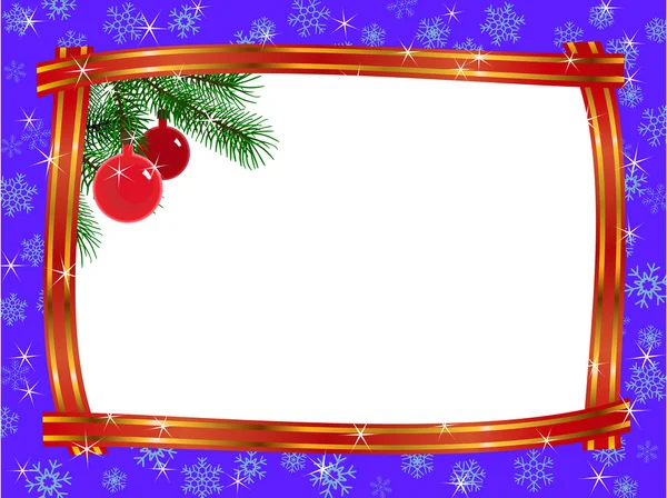 Christmas frame ribbon fir branches ball — Stock Vector