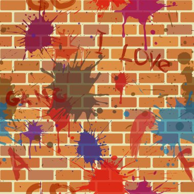 Seamless dirty brick wall, graffiti, paint clipart