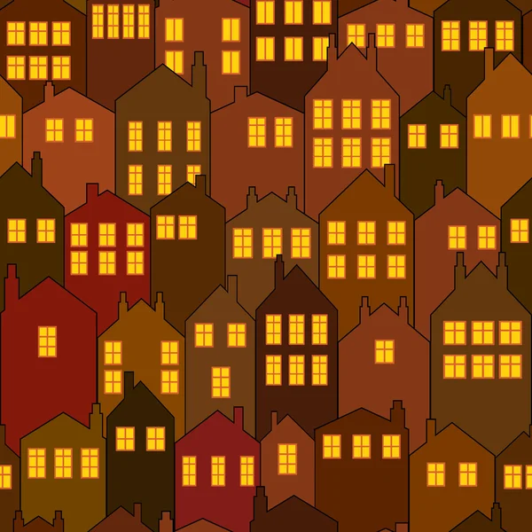 Bezešvé noční město dům vzor — Stockový vektor