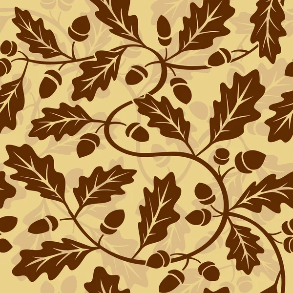 Feuille de chêne glands fond sans couture — Image vectorielle