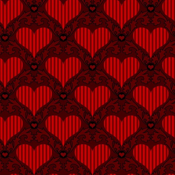 Coeur rayé rouge fond sans couture — Image vectorielle