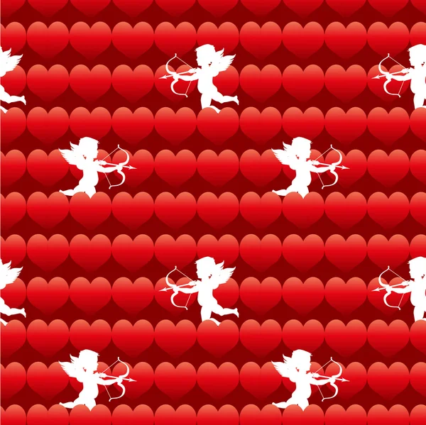 Cupid with heart seamless background pattern — Stock Vector