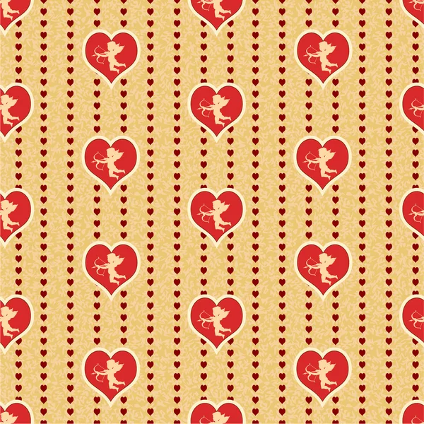 Cupidon avec motif de fond sans couture coeur — Image vectorielle