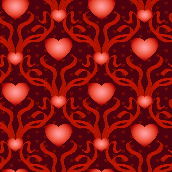 Coeur avec rubans fond sans couture — Image vectorielle