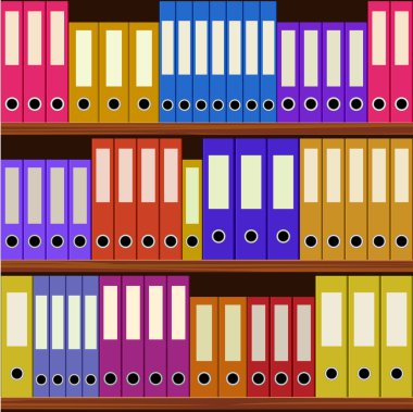 Seamless shelfs with many-coloured folders clipart