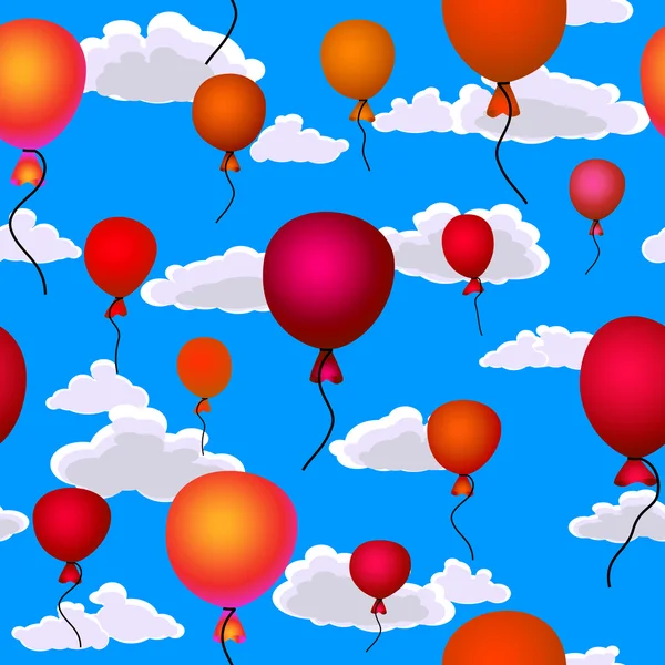Red balloons flying up in the sky seamless — Stock Vector