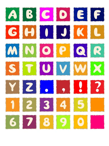 Alfabeto dos desenhos animados em papel colorido quadrado fonte ABC — Vetor de Stock