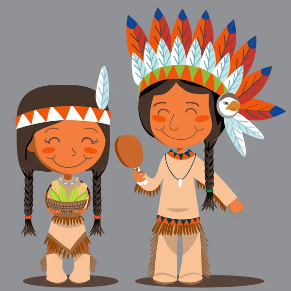 Ημέρα των ευχαριστιών ζευγάρι αμερικανών ιθαγενών — Διανυσματικό Αρχείο