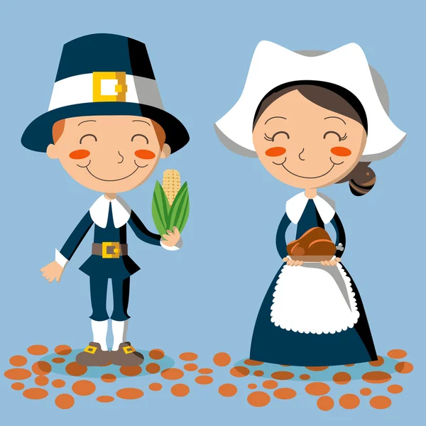 Thanksgiving Day Pilgrim Couple — Stock Vector