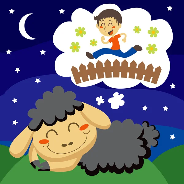 黒い羊数える子供 — ストックベクタ