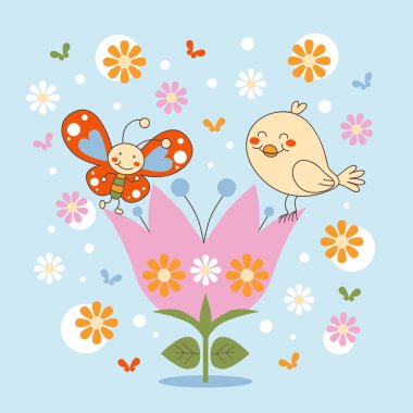 Butterfly and Bird clipart