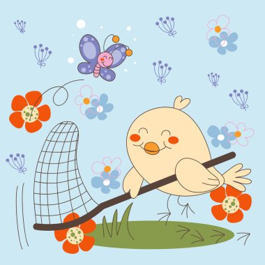 Bird catching Butterfly clipart