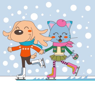 Animal Couple Ice Skating clipart