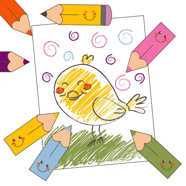 Dessin au crayon couleur oiseau — Image vectorielle