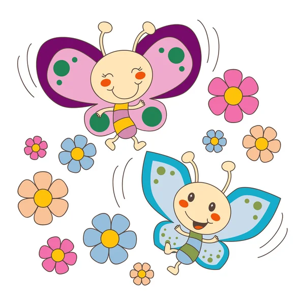 Kelebekler aşk çiçek — Stok Vektör
