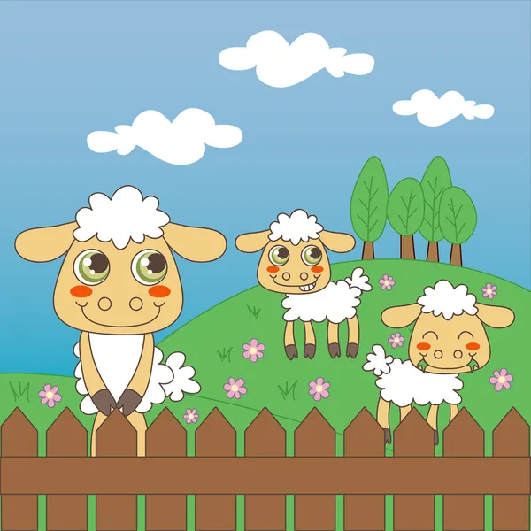 放牧的羊宝宝 — 图库矢量图片